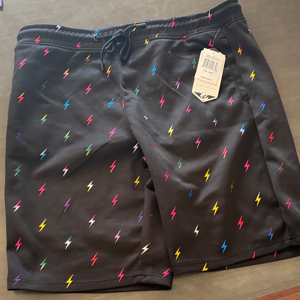 Black Shorts with Multicolor Lightning Print